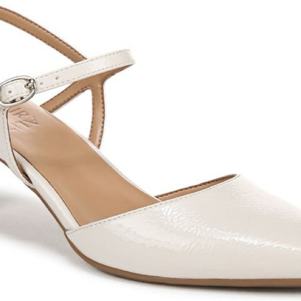 Warm White Faux Leather Pointed Tow Slingback